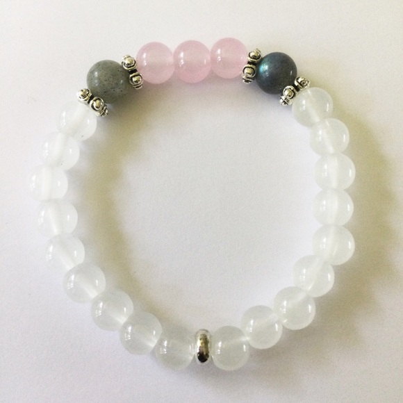 Moonstone Labradorite Rose Quartz Healing Bracelet Stretch w/ Silver Accents NWT - Picture 11 of 14